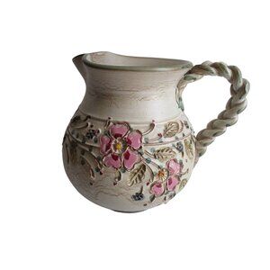 *Ainring Keramik Pitcher Flowers Glazed Ceramic Handmade GERMANY